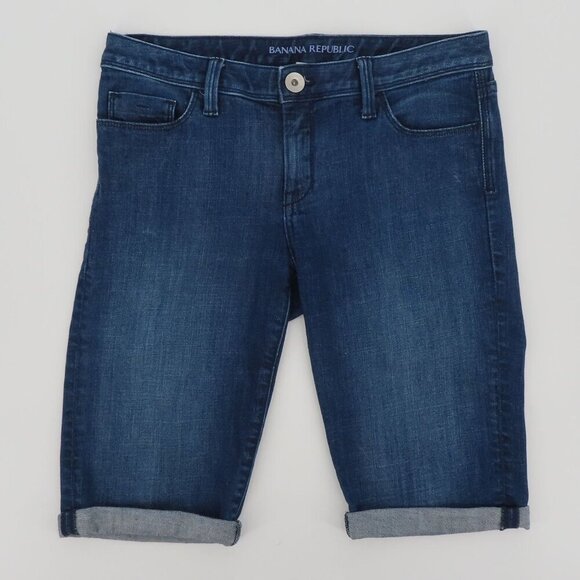 Banana Republic Women 26 Bermuda Roll Cuff Blue Jean Shorts Cotton Blend Pockets - Picture 8 of 9